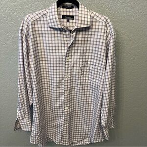 Faconnable Men’s Long Sleeve Button Down Shirt Size 16.5 Purple, Blue, White